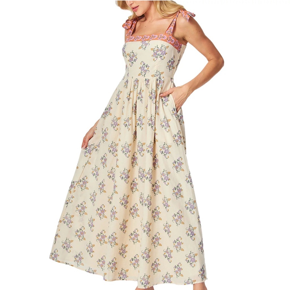 Bila Cream Floral Maxi Dress with Pink Accents
